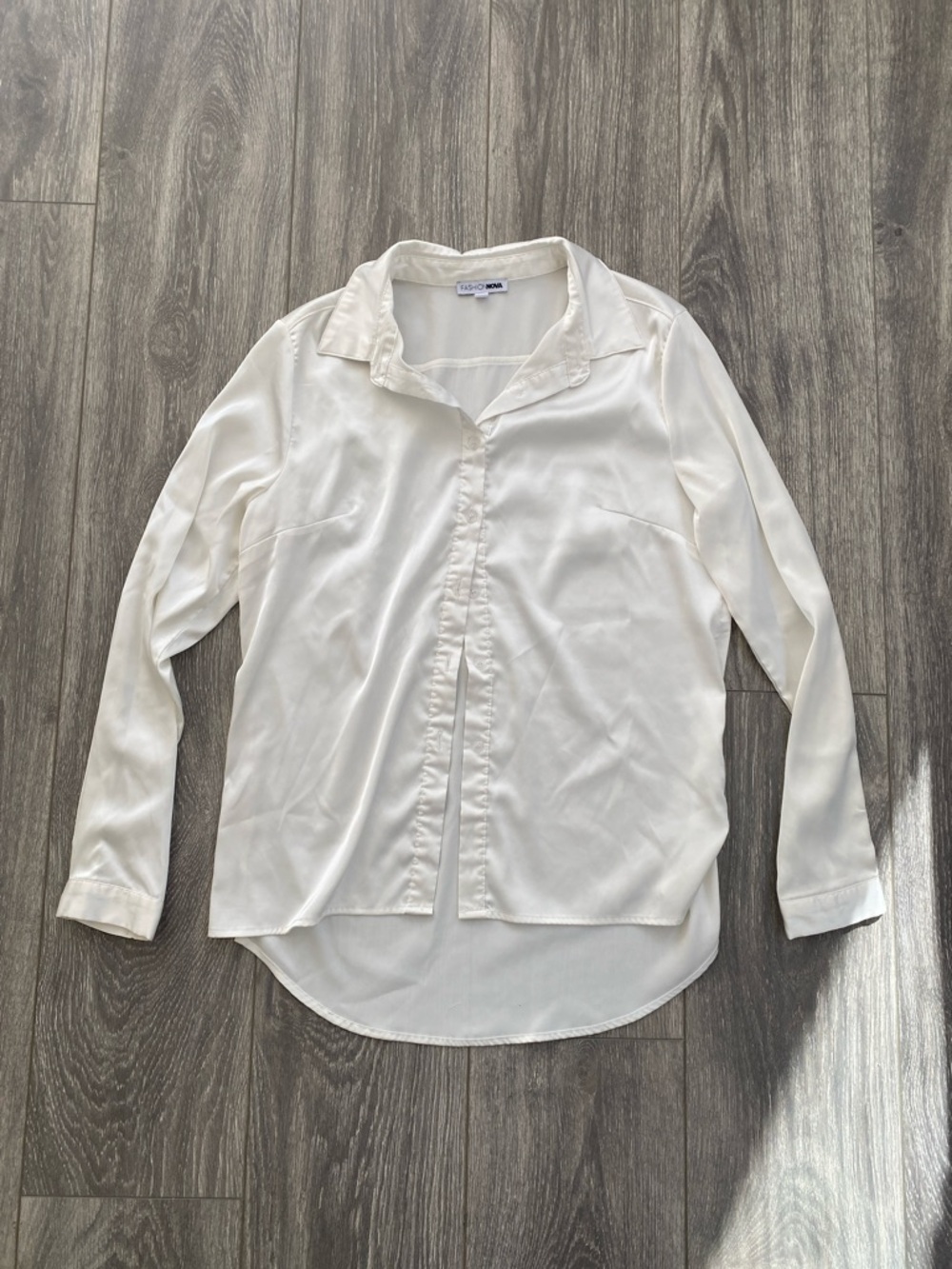Fashion Nova - White Satin Button Down Shirt - Size S